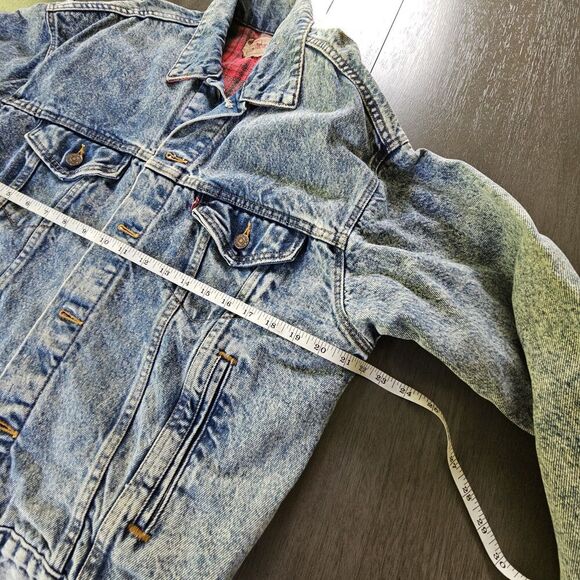 Vtg Levis 70417 9319 Blue Acid Wash Trucker Jacket Buffalo Plaid Lined Size M - Picture 5 of 14